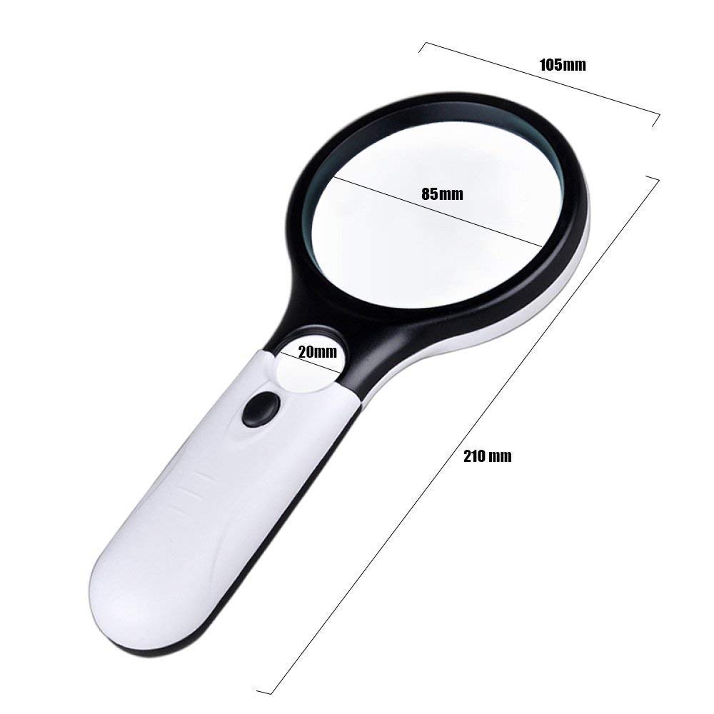 Lupa de Mano de 10X/45X con 2 Lentes de Lectura Ultra HD de luz LED para Lectura Nocturna, de Mano de 85 mm