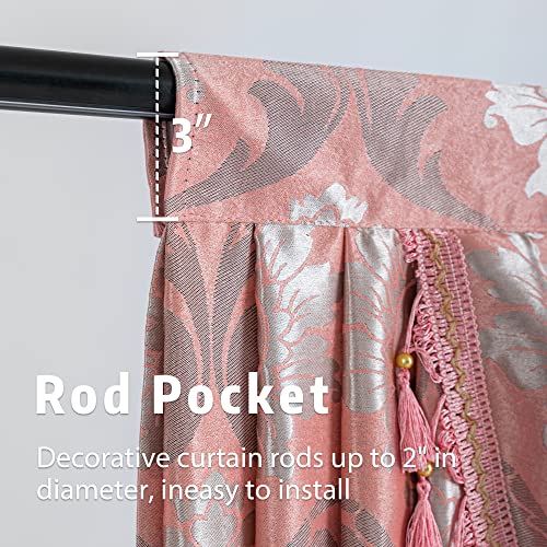 Jade Poke Waterfall Valances For Windows - Rod Pocket Pink Jacquard Swag Valance For Girl Room/Bedroom, Damask Kitchen Tassels Window Valances, Decorative Topper Curtain Valance, 1 Panel, W110 Inch #TOP4