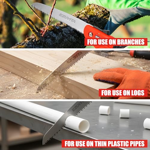 Scie à Elaguer 180mm avec Sécateurs et Ciseaux de Jardinage, Scie Pliante avec Verrouillage Sécurisé, Triple Denture, 7 TPI, Idéale pour le Travail du Jardinage, le Camping, le Bushcraft – Image 5