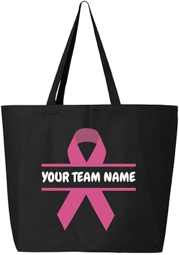 shop4ever Bolsa de compras reutilizable con cinta de cáncer de mama con nombre de tu equipo