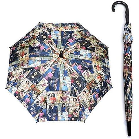 Amy & Joey Glossy Magazine Cover Collage Michelle Obama Printed Bubble Dome Stick Rain Umbrellas (Easy Grip-Multi) Cover