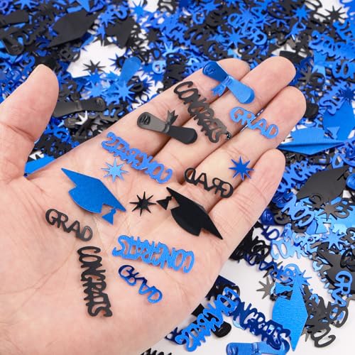 Image of Blue and Black Graduation Confetti 2026, 1000 Pcs Class of 2026 Table Centerpiece Grad Confetti for 2026 Graduation Party Decorations Supplies