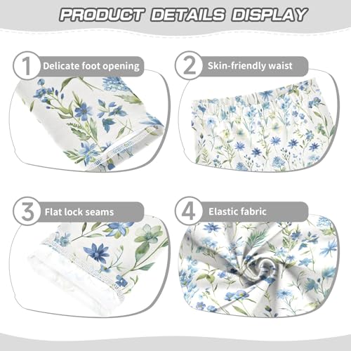 senya Girls Printed Leggings Yoga Pants Blue Watercolor Wildflower for Kids in 4t to 10 Years, 4T3