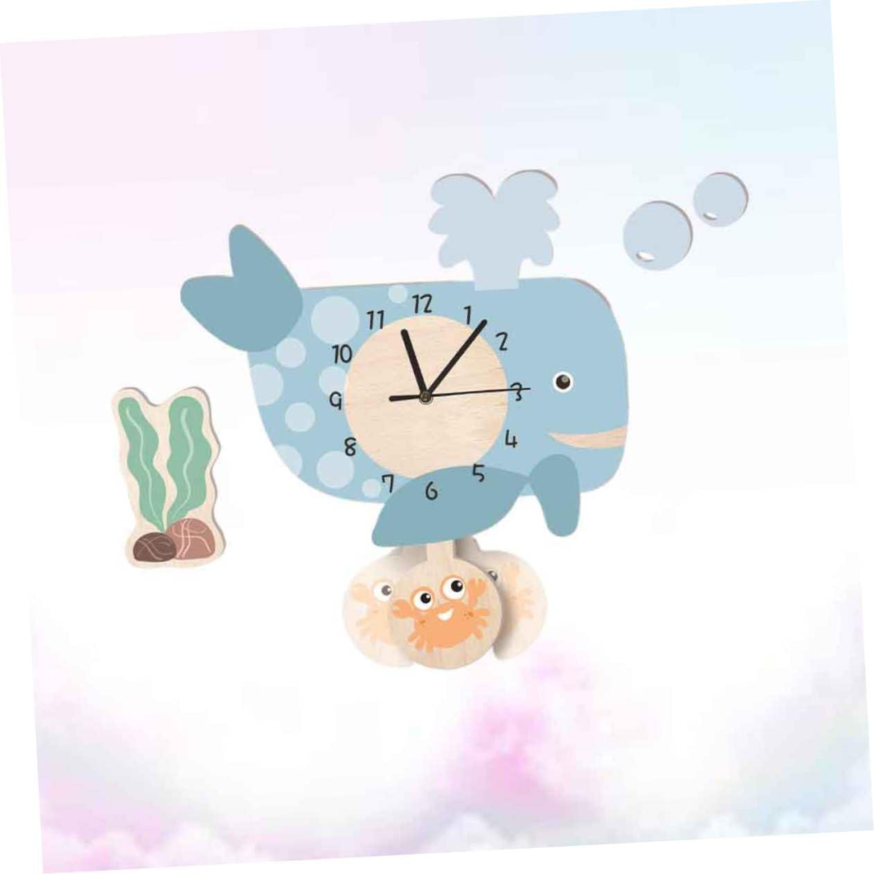 POPETPOP Reloj de Pared de Ballena Péndulo Silencioso y Fácil de Colgar, Diseño Creativo de PVC Adecuado para Oficina o Clase, Decoración Única para Pared