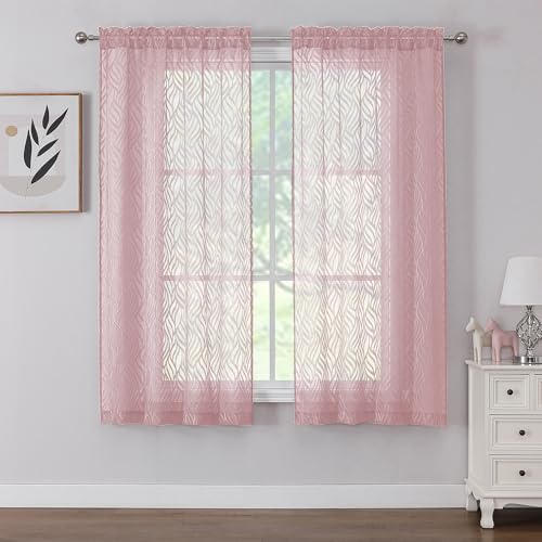 Chyhomenyc Marilyn Transparente Vorhänge, 160 cm Länge, 2 Stoffbahnen, lichtfilternd, weich, luftig, Voile, 3D-Blatt-Clip, Jacquard-Struktur-Vorhänge für Schlafzimmer, Wohnzimmer, Fenster, 96 x 160 cm