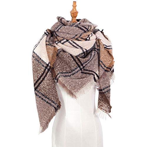 Wander Agio Womens Winter Scarfs Warm Scarf Half Shawls Triangle Scarves Stripe Plaid3