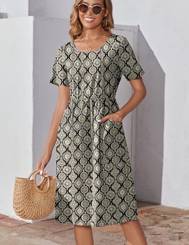Image of Zeagoo Womens Summer Midi Dress Casual Short Sleeve A-Line Cotton Linen Dress Flowly Beach Tunic Sundresses with Pockets 2026