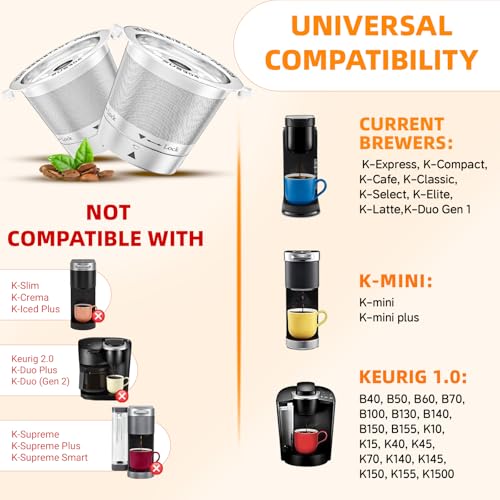 Image of 4 Pack Reusable K Cups for Keurig 1.0, not 2.0 Coffee Machine, All Stainless Steel Coffee Filter Pods for Keurig with Dosing Funnel and Cleaning Brush, No Seal Gasket, Non Plastic, Heat Safe