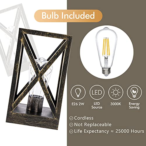 WINGBO 2 Pack Retro Battery Powered Table Lamps, Battery Operated Cordless Lamp Set, Portable Nightlight Decorative Light for Living Room Dining Room Bedroom Entryway Patio, Black & Gold Finish - Image 4