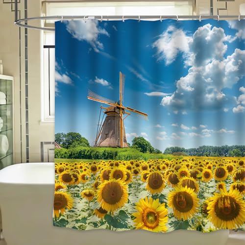 Sunflower-Windmill-Shower-Curtain-with-12-Hooks-72×72-Inch-Washable-Polyester-Fabric-for-Bathroom-Home-Decor-Dutch-Windmill-and-Sunflower-Field-Design-Bath-Curtains-Gifts-for-Adults-Kids Sunflower Windmill Shower Curtain with 12 Hooks 72×72 Inch Washable Polyester Fabric for Bathroom Home Decor Dutch Windmill and Sunflower Field Design Bath Curtains Gifts for Adults Kids
