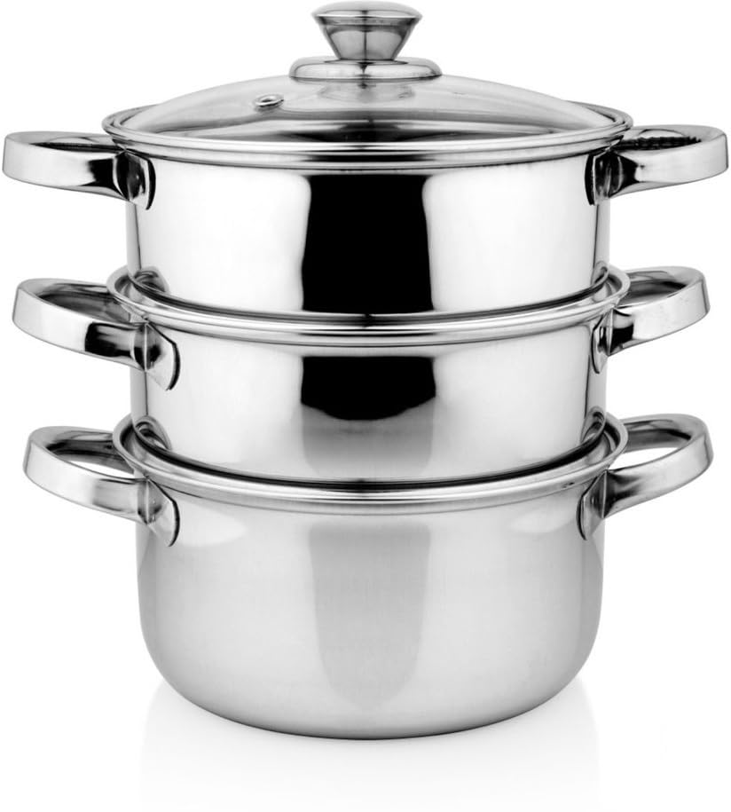 Image of KLASSI KICHEN Stainless Steel 3-Tier Food Steamer 1.5 Litre | Multi-Purpose Steamer Pot for Idli, Dhokla, Vegetables & Momos | Gas Stove & Induction Compatible | Silver