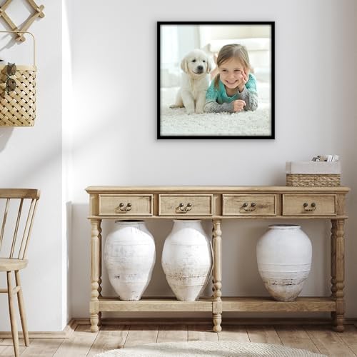 Image of Americanflat 22x22 Picture Frame with Polished Plexiglass - Streamline Collection - Thin Border Square Frame for Wall Display - Hanging Hardware Included - Black