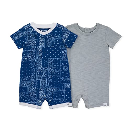 Image of Burt's Bees Baby Baby Boys Short Sleeve Rompers, 100% Organic Cotton One-Piece Coverall and Layette Set