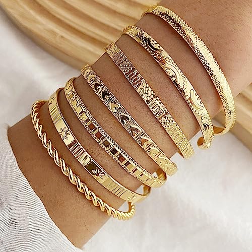 KISS WIFE Gold Bangles for Women, Open Adjustable Bangle Bracelets, Multi Layer Stackable Cuff Bracelet Set, Fashion Accessories Costume Jewelry Gift for Women2