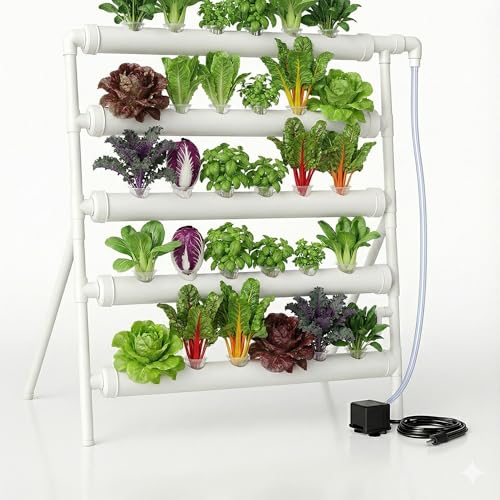 TOSCARA Hydroponic Plant Growing System with Water Pump & Sponges -36 Plant Sites 4 Food Grade PVC Hydroponics Kit! Indoor & Outdoor Planting Growing Stand for Vegetables, Herbs & Leafy Greens 42 inch