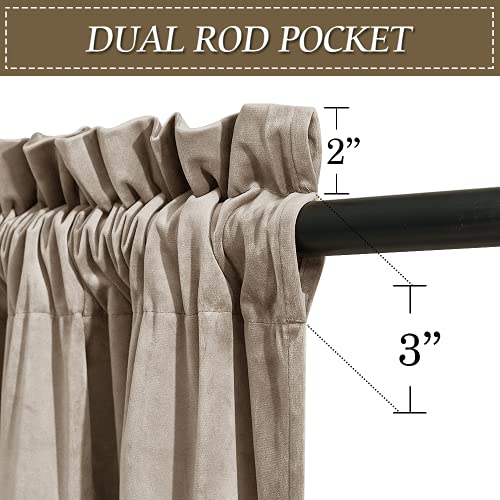 Image of RYB Home Camel Beige Velvet Curtains & Drapes - Energy Efficiency Soft Half Blackout Window Curtains for Bedroom Living Room Backdrop Patio Door, 52 Width x 84 inch Length, 1 Pair | Thermal Insulated, Privacy, Sunlight UV Heat Blocking, Luxurious Decor, Dining Room Nursery, Rod Pocket, W52 x L84, 2 Panels