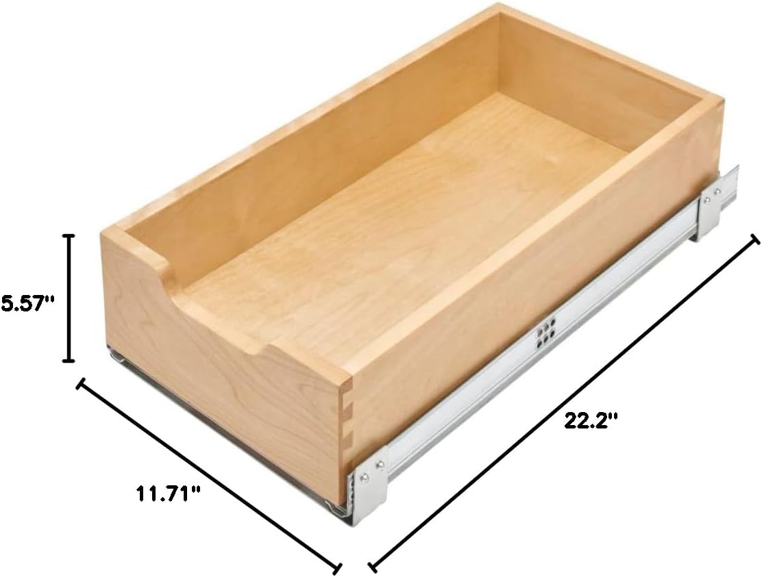 Rev-A-Shelf Standard Pullout Kitchen Cabinet Organizer and Drawer Box with Soft-Close for 15" Base and 11.75" W Cabinet Opening, Wood, 4WDB-12SC-1