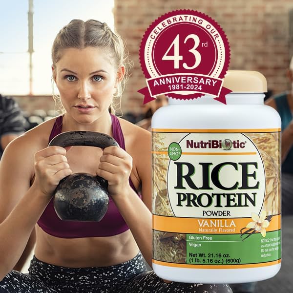 Miniatura 6 de NutriBiotic Proteína de arroz de vainilla, 1 libra 5 onzas (21.16 oz)  Bajo en carbohidratos, Keto-amigable, vegano, proteína en polvo cruda