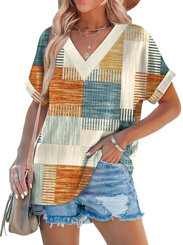 Image of WIHOLL Womens Summer Tops Short Dolman Sleeve Shirts 2026 Fashion V Neck Outfits Clothes