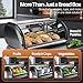 Flexzion Stainless Steel Bread Box for Kitchen Countertop (13 inch) Metal Bread Storage with Roll Up Lid & Front Window for Restaurant & Homemade Cakes, Buns, Pastries, Pancakes, Cookies