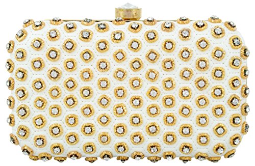 Image of TOOBA Handicraft Women's Embroidered Clutch Purse | Designer Handbag with Golden Floral & Pearl Work | Wedding, Cocktail, Party & Bridal Gift Bag for Women & Girls