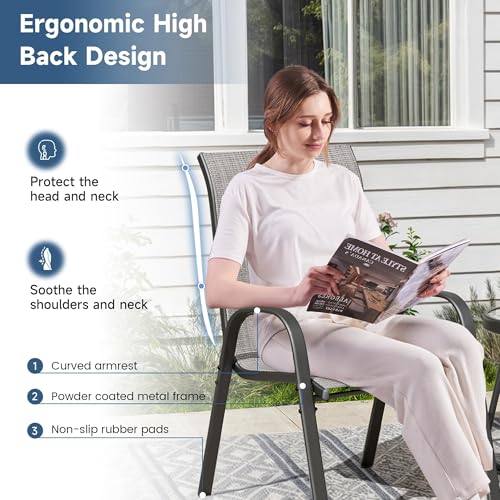 Image of Amopatio Patio Chairs Set of 8, Outdoor Stackable Dining Chairs for All Weather, Dark Grey, Breathable Garden Outdoor Furniture for Backyard Deck