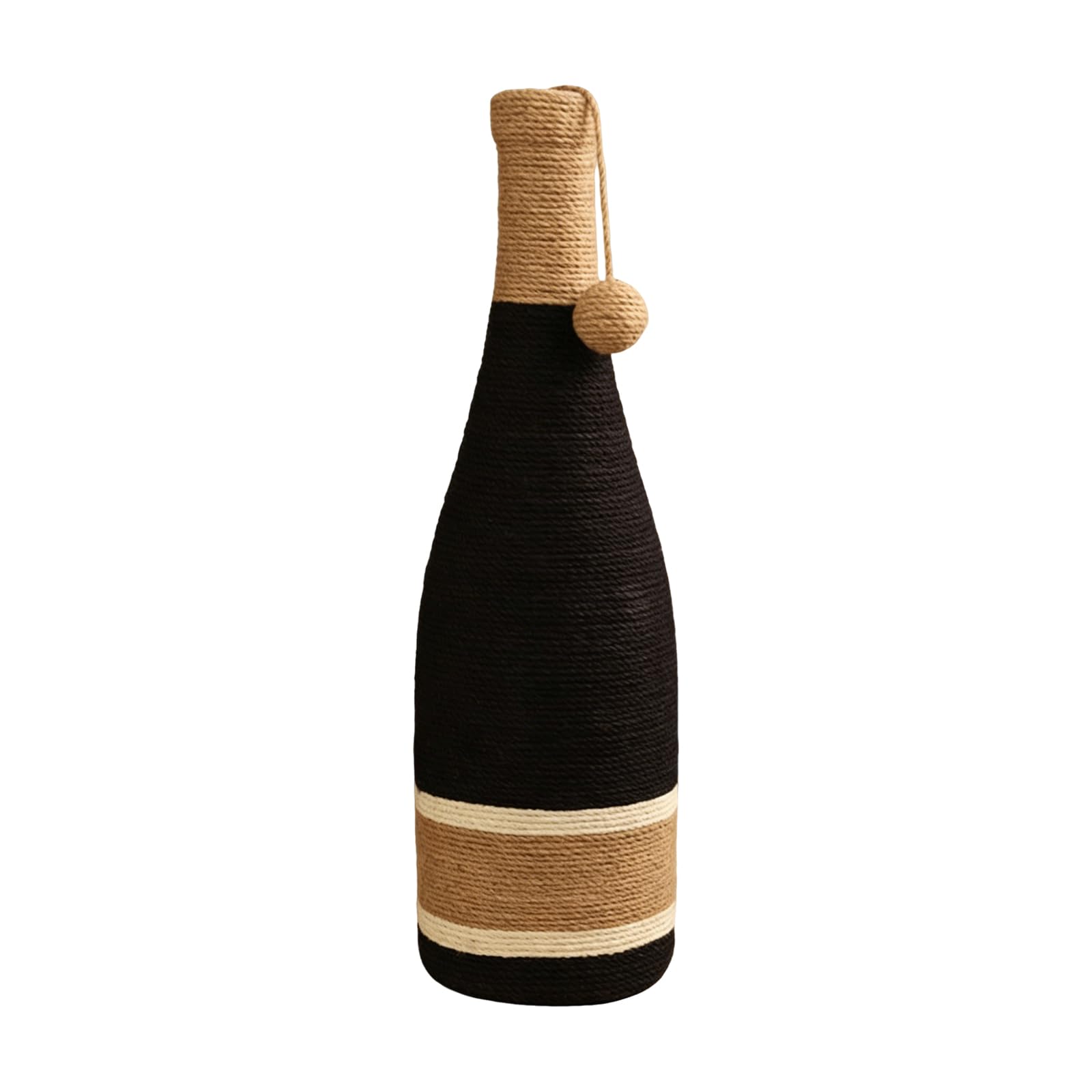 Cat Scratching Post with Hanging Ball, Sisal Fiber Scratcher for Indoor Small and Medium Cats, 24.8 Inches, Wooden Base, Red Wine Bottle Design (Black 2)