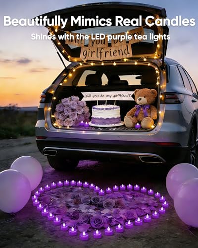 Image of Amagic 24 Pack Purple Flameless LED Tea Lights Candles Battery Operated, Electric Fake Tealight Candles for Party, Wedding, Table Centerpiece, Home Decor, Mardi Gras, Halloween, Christmas, Proposal