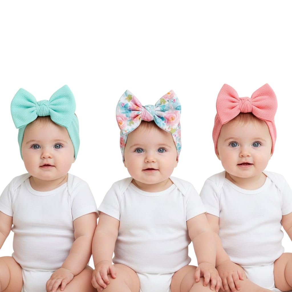 POLKA TOTS Cotton Multi Print Bow Headband Set - Multicolor - Set Of 3-image-41