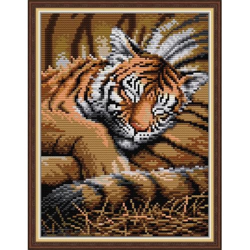 Image of JOYSEWING Tiger Stamped Kits Cross Stitch Kits for Adults, 11CT Cross Stitch Embroidery for Beginners Counted Needlepoint Kits DIY Wall Art Craft Kits Home Decor-(Tiger Baby(11CT) 10.63 x14.57Inches)