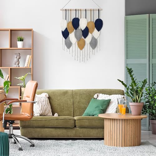 Alynsehom Tapeçaria de parede de macramê, tapeçaria de folha tecida feita à mão boho, decoração de a