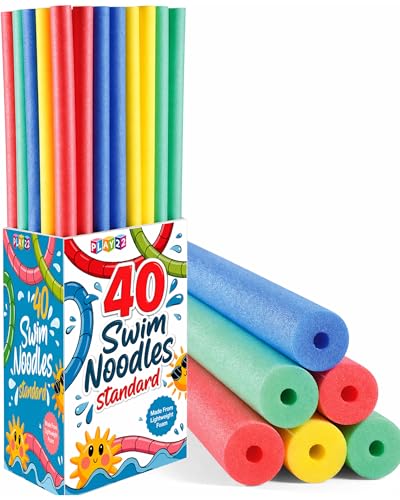 Play22 40 Pack Pool Noodles Foam - 4 Colors Extra Dense Foam Bulk Swim Noodles for Pool, Lake...