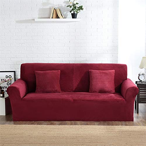 Housse de canapé de salon extensible en peluche bordeaux