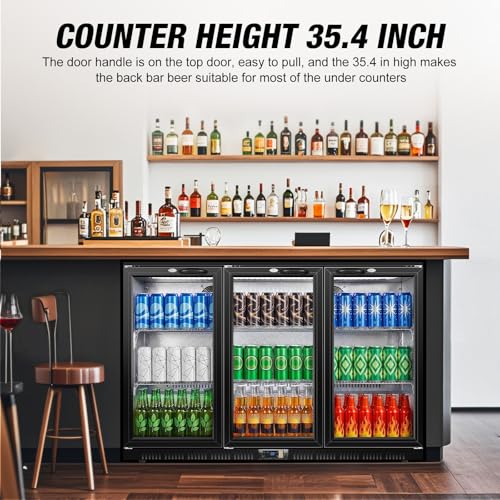 Image of Beverage Refrigerator, 53.15W Inch 12 Cu.Ft Drink Fridge, Back Bar Beer Fridge with 3 Glass Door, 35.43 inch Height Beverage Cooler, Built-in & Undercounter Commercial Back Bar Cooler for Kitchen Shop Bar