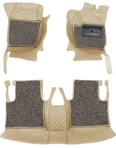 Image of Autofurnish Luxury 7D Car Mat Full Set for Mahindra XUV500 2015-20 || Luxury Leather Dual-Stitch Full Set 7D Car Floor Mat || 100% Waterproof || Color : Beige Beige