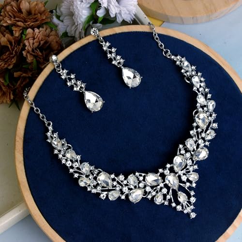 Image of Atasi International American Diamond Style Jewellery Set | Crystal Necklace & Earrings for Women | Ideal for Party, Wedding and Engagement Gifts