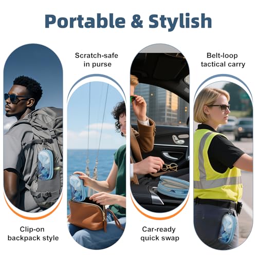 Image of FINTIE Double Sunglasses Case, Soft Portable Eyeglasses Pouch with Carabiner Clip, Dual Zipper Compartments for Men Women
