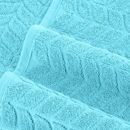 Image of Elegant Comfort Luxury 6-Piece 100% Turkish Cotton Jacquard Braided Textured Premium Hotel Quality Towel Set- Soft and Absorbent, Includes 2 Bath Towels, 2 Hand Towels and 2 Washcloths, Aqua