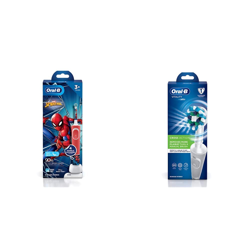 Oral B Kids Electric Rechargeable Toothbrush, Featuring Spider Man, Extra Soft Bristles, Age 3+ & Oral B Vitality 100 White Criss Cross Electric Rechargeable Toothbrush Powered By Braun-image-44