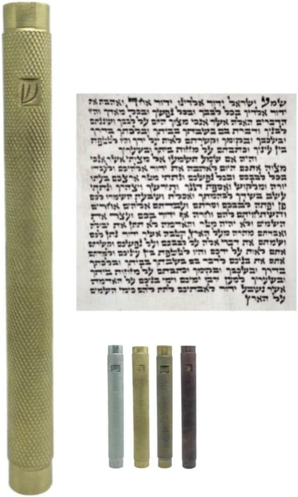 Brass Mezuzah Case with Scroll for Door Wetherproof mezzuza Cover Full Protection for Scroll Easy Installatioon Home Blessing and Protection (Brown/Knurling, 5 Inches)