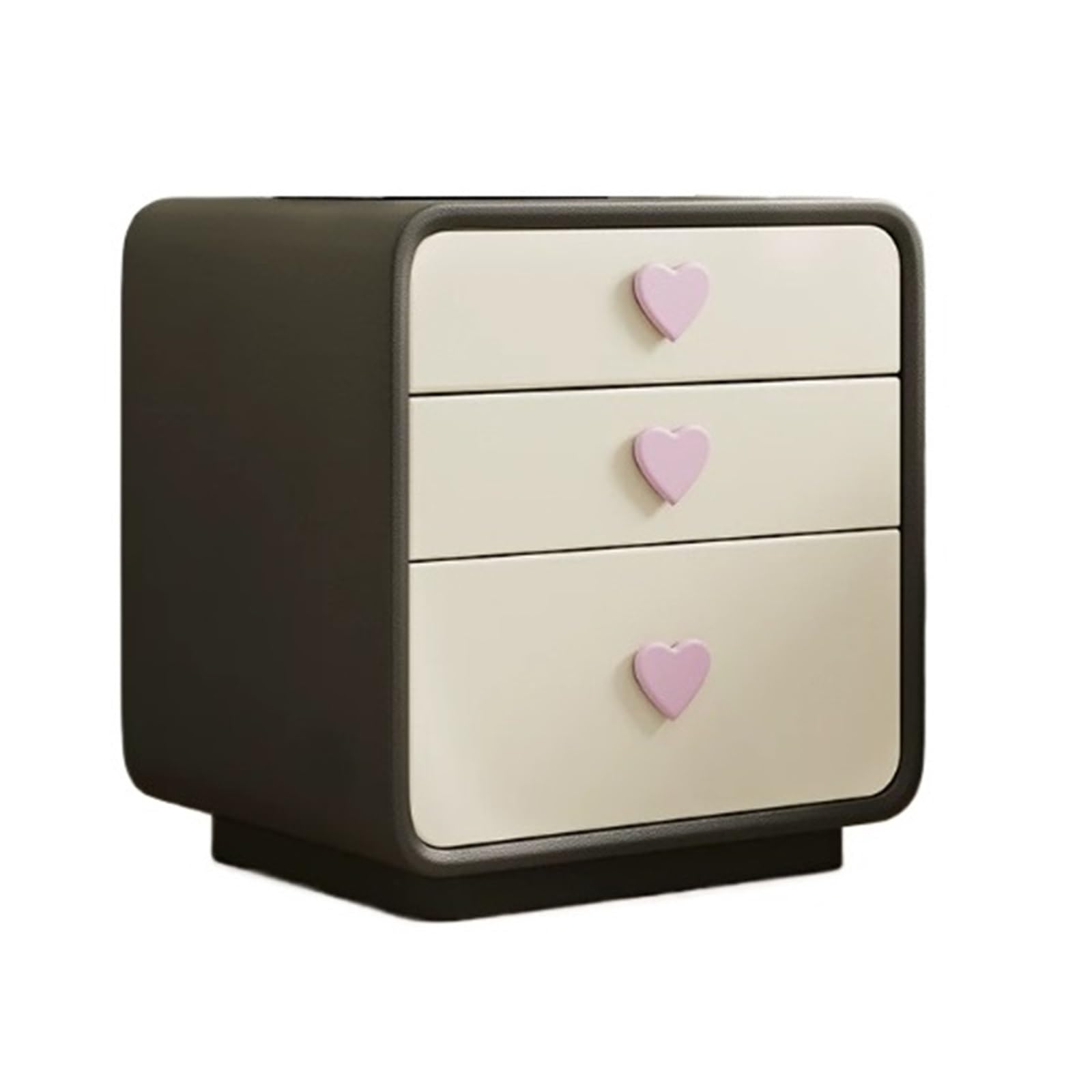 HLHLOP777 Nightstand Small nightstand with three drawers and heart shaped handles Bedroom Furniture(Black,Small)