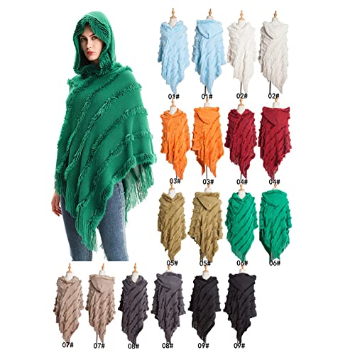 Women's Travel Shawl Wrap Poncho Cape for Fall Winter Hooded Cloak Solid Poncho with Tassels3