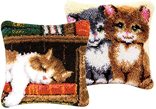 HarmonyHappy - Juego de 2 Juegos de Ganchos de Cierre para Funda de cojín de sofá con diseño de Gato Impreso de 17 x 17 Pulgadas