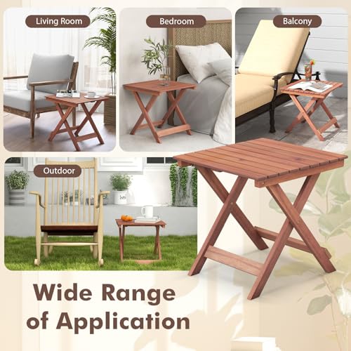 COSTWAY Folding Side Table, Solid Acacia Wood Small Garden Coffee Table, Weather-Resistant Indoor Outdoor Foldable End Bistro Snack Table for Patio, Balcony, Yard and Poolside, 46x46x45cm (Square) - Image 6