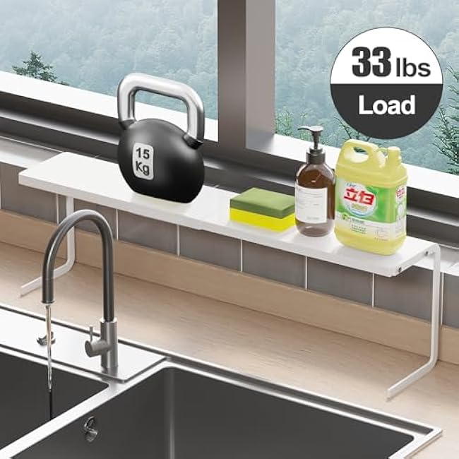 1pc Small Narrow Shelf for Windowsill Kitchen Spice Rack Organizer Stackable Tall Shelves Scalable Window Plant Rack for Narrow Space Countertop Storage (White)