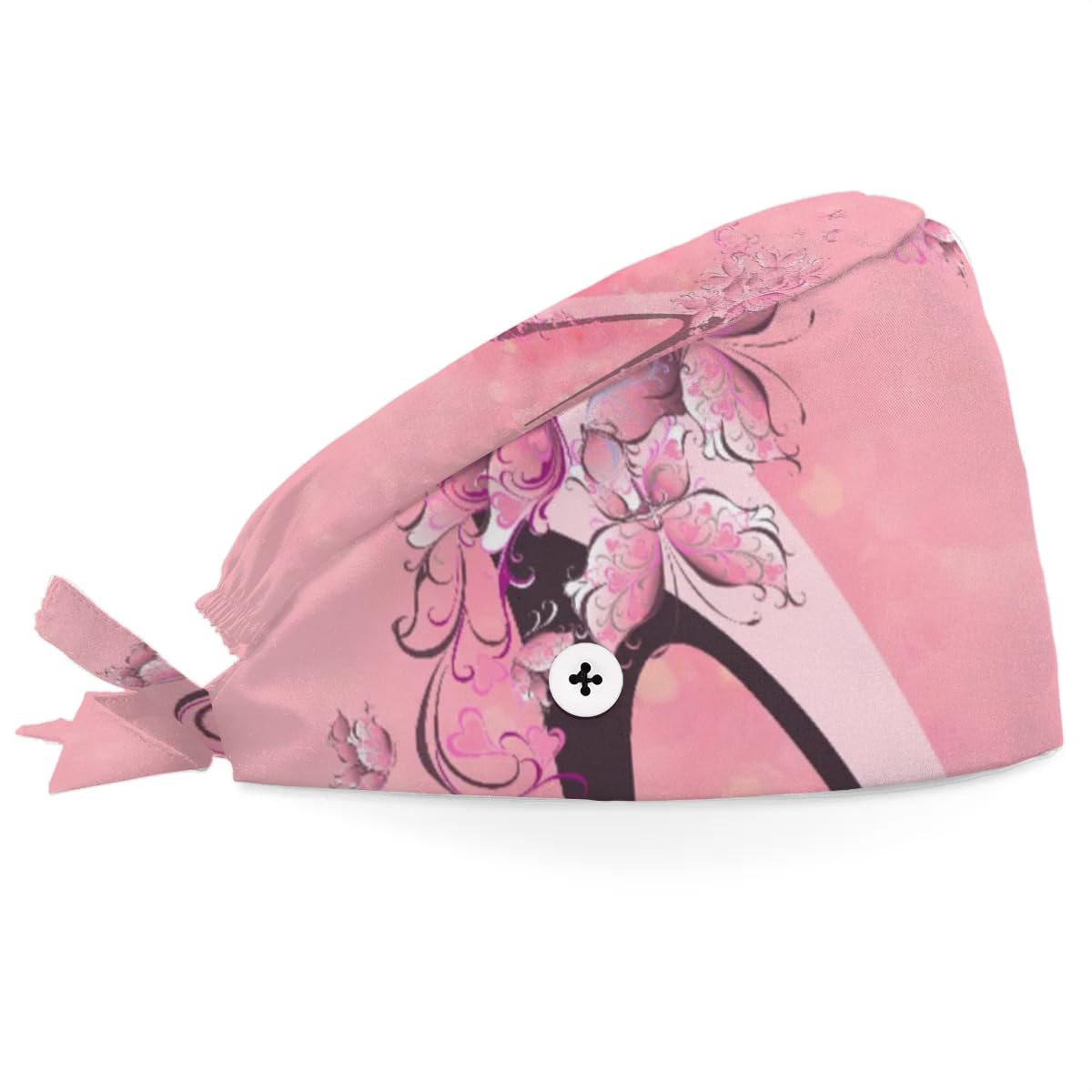 Mularoka Pretty Flower High Heels Working Caps with Button Sweatband Comfortable Adjustable Bouffant Hats Work Hat for Women Men