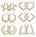 Hanpabum 6 Pairs Large Bamboo Hoop Earrings Set Gold Plated Statement Hip-Hop Earrings for Women Girls