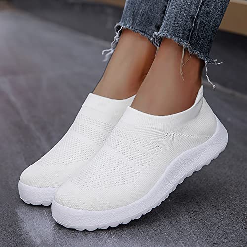 Generic Fashion Summer Men Sports Shoes Flat Bottom Lightweight Slip On Flying Woven Mesh Breathable Comfortable Solid Color Casual Style Sneaker Boots for Men Blvd (White, 9)3