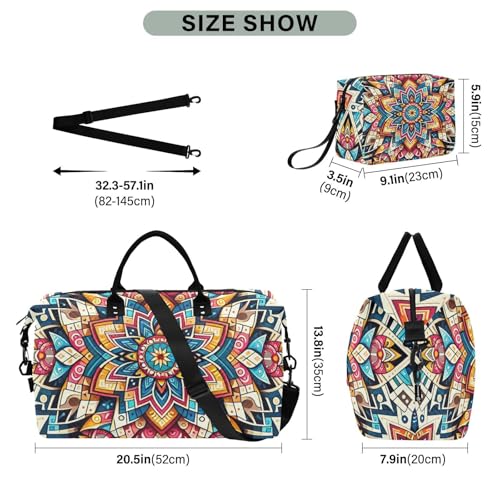Ethnic Mandala Travel Duffel Bag, Shoulder Weekender Overnight Bags - Large Gym Bag with Wet Pocket3