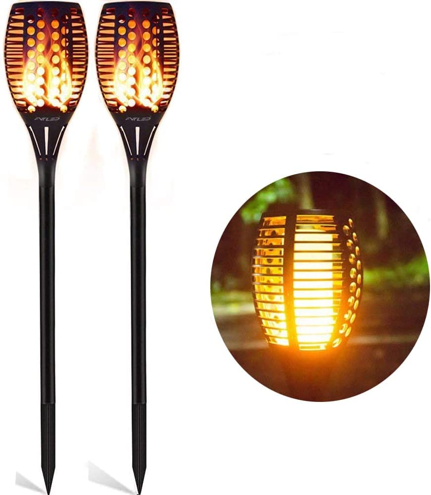 FVTLED Luz solar de jardín, antorchas solares para jardín, 96 LED hasta el amanecer, encendido y apagado automático (sensor de luz), lámparas solares para exteriores, linterna solar LED de soalr